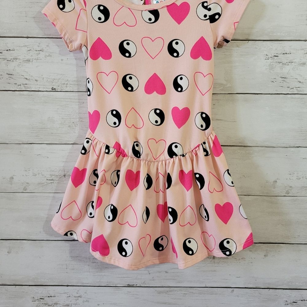 Dot Dot Smile Toddler Kids Dress Pink Hearts Yin Yang Drop Waist Size 2T - Picture 3 of 9